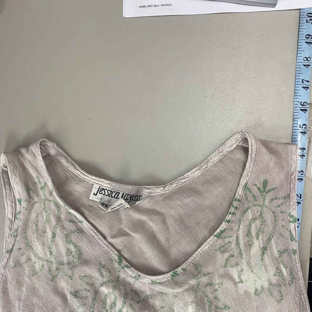 Vintage Jessica Taylor Dress 2X Beige Paisley Tropical Coastal Beachy Grunge Y2K - Picture 8 of 11